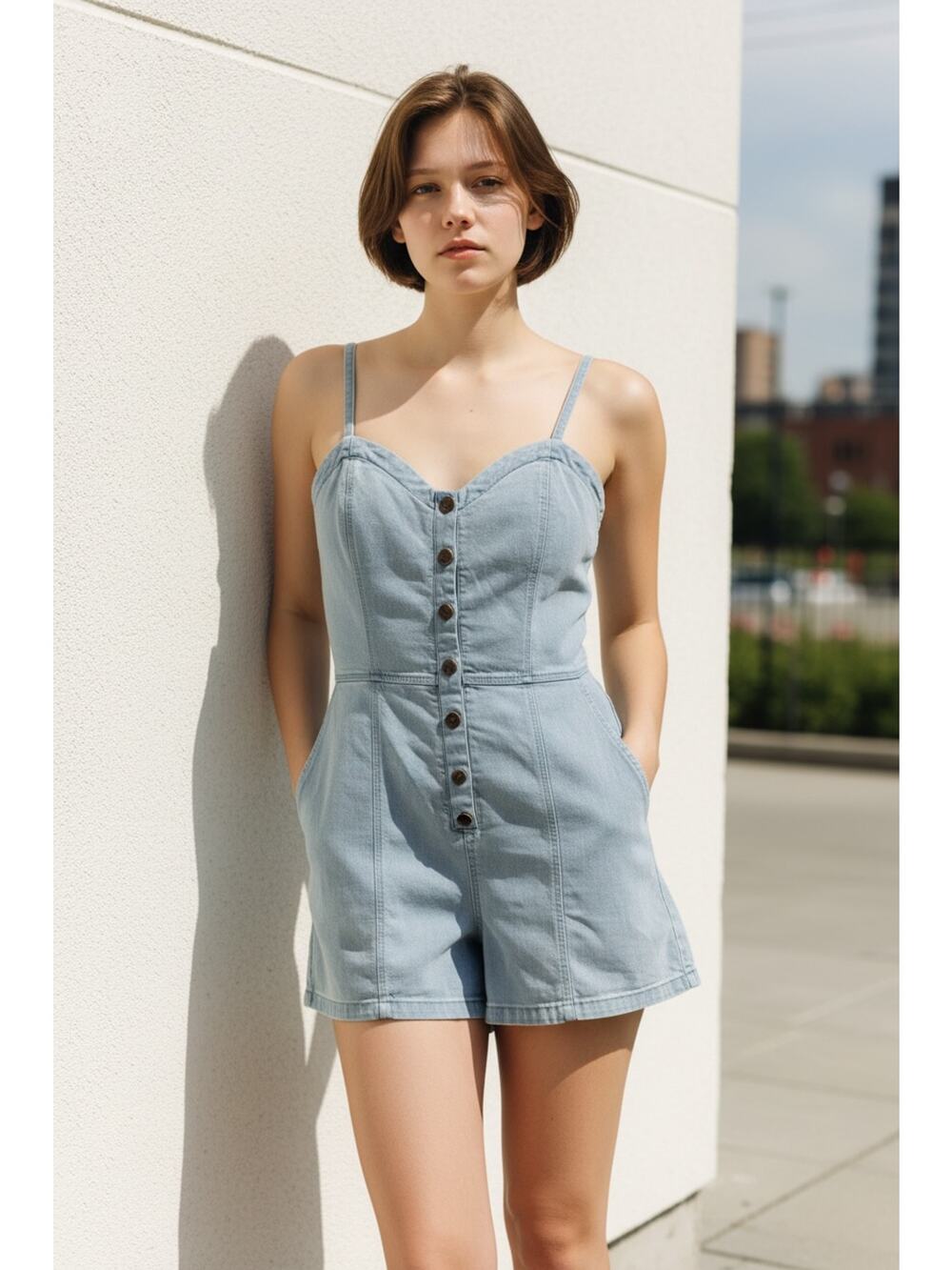 Blue Romper Jumper Shorts Straps LARGE Beachwear Leisurewear Preppy Tennis